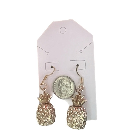 Sparkly Goldtone Pineapple Dangle Earrings with Rhinestones - New! - Picture 3 of 5
